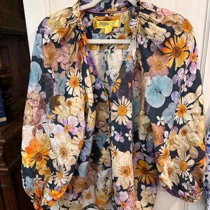 Anthropologie Maeve Moxy Collection Women's Linen Floral Button Front Blouse L